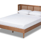 Baxton Studio Rina Mid-Century Modern Ash Wanut Finished Wood and Synthetic Rattan Queen Size Platform Bed with Wrap-Around Headboard