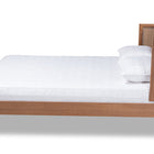 Baxton Studio Rina Mid-Century Modern Ash Wanut Finished Wood and Synthetic Rattan Queen Size Platform Bed with Wrap-Around Headboard