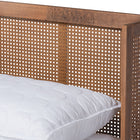 Baxton Studio Rina Mid-Century Modern Ash Wanut Finished Wood and Synthetic Rattan King Size Platform Bed with Wrap-Around Headboard