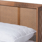 Baxton Studio Rina Mid-Century Modern Ash Wanut Finished Wood and Synthetic Rattan Queen Size Platform Bed with Wrap-Around Headboard