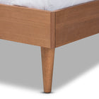 Baxton Studio Rina Mid-Century Modern Ash Wanut Finished Wood and Synthetic Rattan Full Size Platform Bed with Wrap-Around Headboard