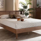Baxton Studio Rina Mid-Century Modern Ash Wanut Finished Wood and Synthetic Rattan Full Size Platform Bed with Wrap-Around Headboard