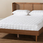 Baxton Studio Rina Mid-Century Modern Ash Wanut Finished Wood and Synthetic Rattan Queen Size Platform Bed with Wrap-Around Headboard