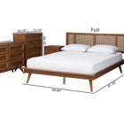 Baxton Studio Nura Mid-Century Modern Walnut Brown Finished Wood and Rattan Full Size 5-Piece Bedroom Set