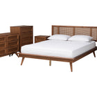 Baxton Studio Nura Mid-Century Modern Walnut Brown Finished Wood and Rattan Full Size 5-Piece Bedroom Set