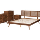Baxton Studio Nura Mid-Century Modern Walnut Brown Finished Wood and Rattan Full Size 5-Piece Bedroom Set