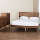 Baxton Studio Nura Mid-Century Modern Walnut Brown Finished Wood and Rattan Queen Size 4-Piece Bedroom Set