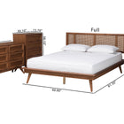 Baxton Studio Nura Mid-Century Modern Walnut Brown Finished Wood and Rattan Full Size 4-Piece Bedroom Set