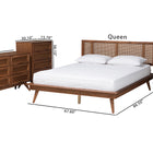 Baxton Studio Nura Mid-Century Modern Walnut Brown Finished Wood and Rattan Queen Size 4-Piece Bedroom Set