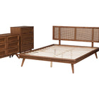 Baxton Studio Nura Mid-Century Modern Walnut Brown Finished Wood and Rattan Queen Size 4-Piece Bedroom Set