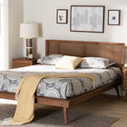 Baxton Studio Nura Mid-Century Modern Walnut Brown Finished Wood and Rattan King Size 3-Piece Bedroom Set