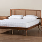 Baxton Studio Nura Mid-Century Modern Walnut Brown Finished Wood and Rattan Full Size 3-Piece Bedroom Set