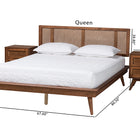 Baxton Studio Nura Mid-Century Modern Walnut Brown Finished Wood and Rattan Full Size 3-Piece Bedroom Set