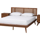 Baxton Studio Nura Mid-Century Modern Walnut Brown Finished Wood and Rattan King Size 3-Piece Bedroom Set