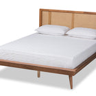 Baxton Studio Nura Mid-Century Modern Walnut Brown Finished Wood and Synthetic Rattan Queen Size Platform Bed