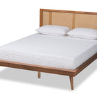 Baxton Studio Nura Mid-Century Modern Walnut Brown Finished Wood and Synthetic Rattan King Size Platform Bed