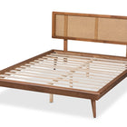 Baxton Studio Nura Mid-Century Modern Walnut Brown Finished Wood and Synthetic Rattan Full Size Platform Bed