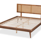 Baxton Studio Nura Mid-Century Modern Walnut Brown Finished Wood and Synthetic Rattan Queen Size Platform Bed