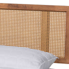 Baxton Studio Nura Mid-Century Modern Walnut Brown Finished Wood and Synthetic Rattan Queen Size Platform Bed