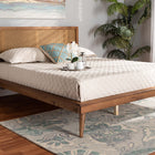 Baxton Studio Nura Mid-Century Modern Walnut Brown Finished Wood and Synthetic Rattan Queen Size Platform Bed