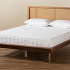 Baxton Studio Nura Mid-Century Modern Walnut Brown Finished Wood and Synthetic Rattan Queen Size Platform Bed