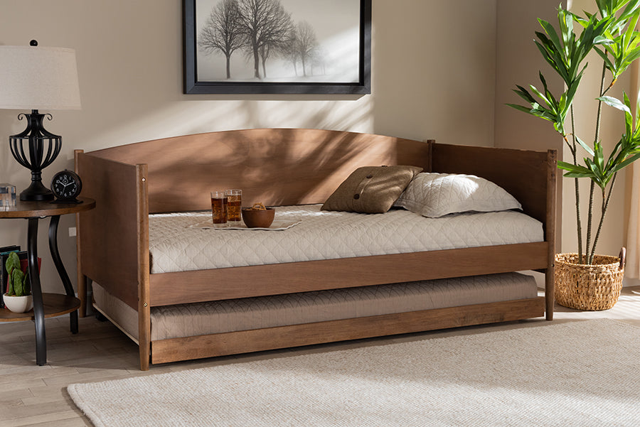 Baxton Studio Veles Mid-Century Modern Ash Wanut Finished Wood Daybed with Trundle