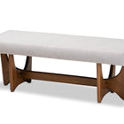 Baxton Studio Theo Mid-Century Modern Greyish Beige Fabric Upholstered Walnut Finished Bench