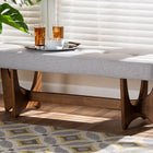 Baxton Studio Theo Mid-Century Modern Greyish Beige Fabric Upholstered Walnut Finished Bench