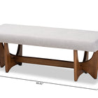 Baxton Studio Theo Mid-Century Modern Greyish Beige Fabric Upholstered Walnut Finished Bench
