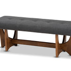 Baxton Studio Theo Mid-Century Modern Dark Grey Fabric Upholstered Walnut Finished Bench