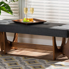 Baxton Studio Theo Mid-Century Modern Dark Grey Fabric Upholstered Walnut Finished Bench