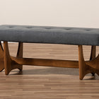Baxton Studio Theo Mid-Century Modern Dark Grey Fabric Upholstered Walnut Finished Bench