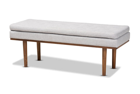 Baxton Studio Arne Mid-Century Modern Greyish Beige Fabric Upholstered Walnut Finished Bench