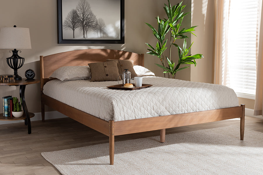 Baxton Studio Leanora Mid-Century Modern Ash Wanut Finished King Size Wood Platform Bed