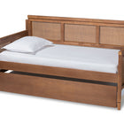 Baxton Studio Toveli Vintage French Inspired Ash Wanut Finished Wood and Synthetic Rattan Daybed with Trundle