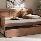 Baxton Studio Toveli Vintage French Inspired Ash Wanut Finished Wood and Synthetic Rattan Daybed with Trundle