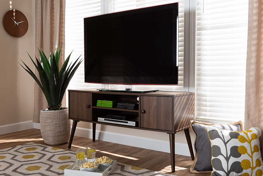 Baxton Studio Alard Mid-Century Modern Walnut Brown Finished 2-Door Wood TV Stand