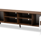 Baxton Studio Quinn Mid-Century Modern Two-Tone White and Walnut Finished 2-Door Wood TV Stand