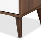 Baxton Studio Quinn Mid-Century Modern Two-Tone White and Walnut Finished 2-Door Wood TV Stand