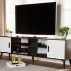 Baxton Studio Quinn Mid-Century Modern Two-Tone White and Walnut Finished 2-Door Wood TV Stand