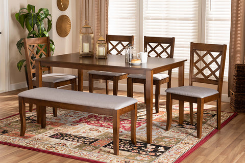 Baxton Studio Andor Modern and Contemporary Grey Fabric Upholstered and Walnut Brown Finished Wood 6-Piece Dining Set