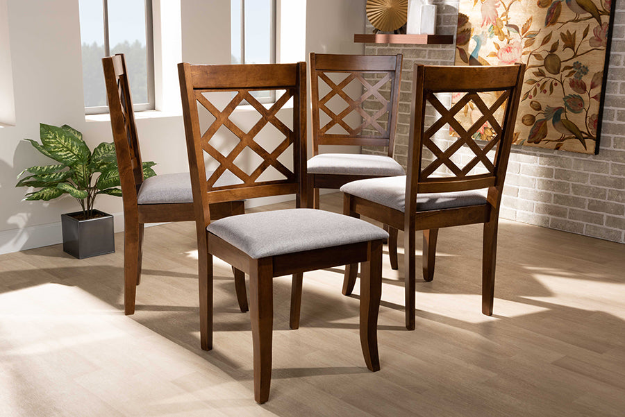 Baxton Studio Brigitte Modern and Contemporary Grey Fabric Upholstered and Walnut Brown Finished Wood 4-Piece Dining Chair Set