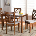 Baxton Studio Sari Modern and Contemporary Grey Fabric Upholstered and Walnut Brown Finished Wood 5-Piece Dining Set