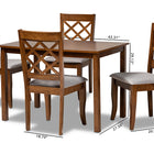 Baxton Studio Sari Modern and Contemporary Grey Fabric Upholstered and Walnut Brown Finished Wood 5-Piece Dining Set