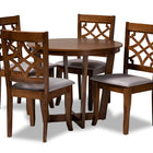 Baxton Studio Tricia Modern and Contemporary Grey Fabric Upholstered and Walnut Brown Finished Wood 5-Piece Dining Set
