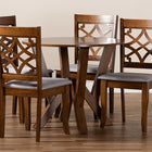 Baxton Studio Alisa Modern and Contemporary Grey Fabric Upholstered and Walnut Brown Finished Wood 5-Piece Dining Set