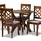 Baxton Studio Sandra Modern and Contemporary Grey Fabric Upholstered and Walnut Brown Finished Wood 5-Piece Dining Set