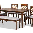 Baxton Studio Dori Modern and Contemporary Grey Fabric Upholstered and Walnut Brown Finished Wood 6-Piece Dining Set