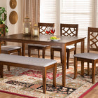 Baxton Studio Dori Modern and Contemporary Grey Fabric Upholstered and Walnut Brown Finished Wood 6-Piece Dining Set