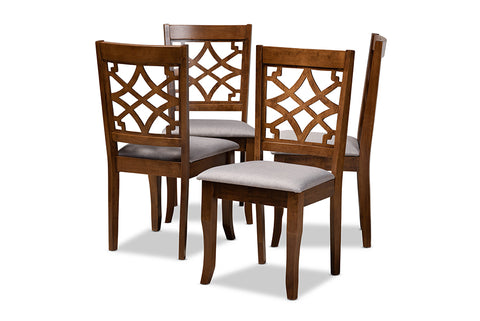 Baxton Studio Mael Modern and Contemporary Grey Fabric Upholstered Walnut Brown Finished Wood 4-Piece Dining Chair Set